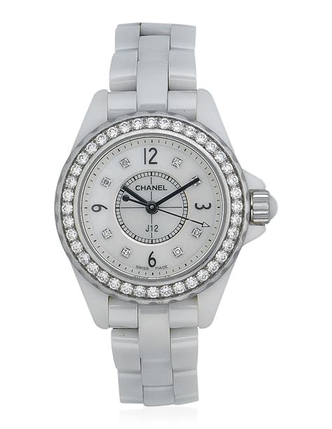 chanel white ceramic watch with diamonds replica|chanel white watch with diamonds.